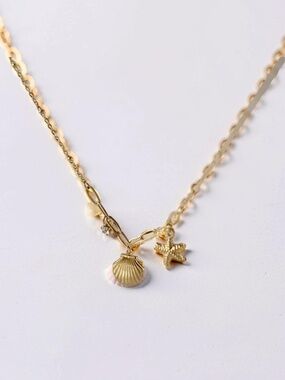 Stainless Steel Golden Starfish & Shell Necklace